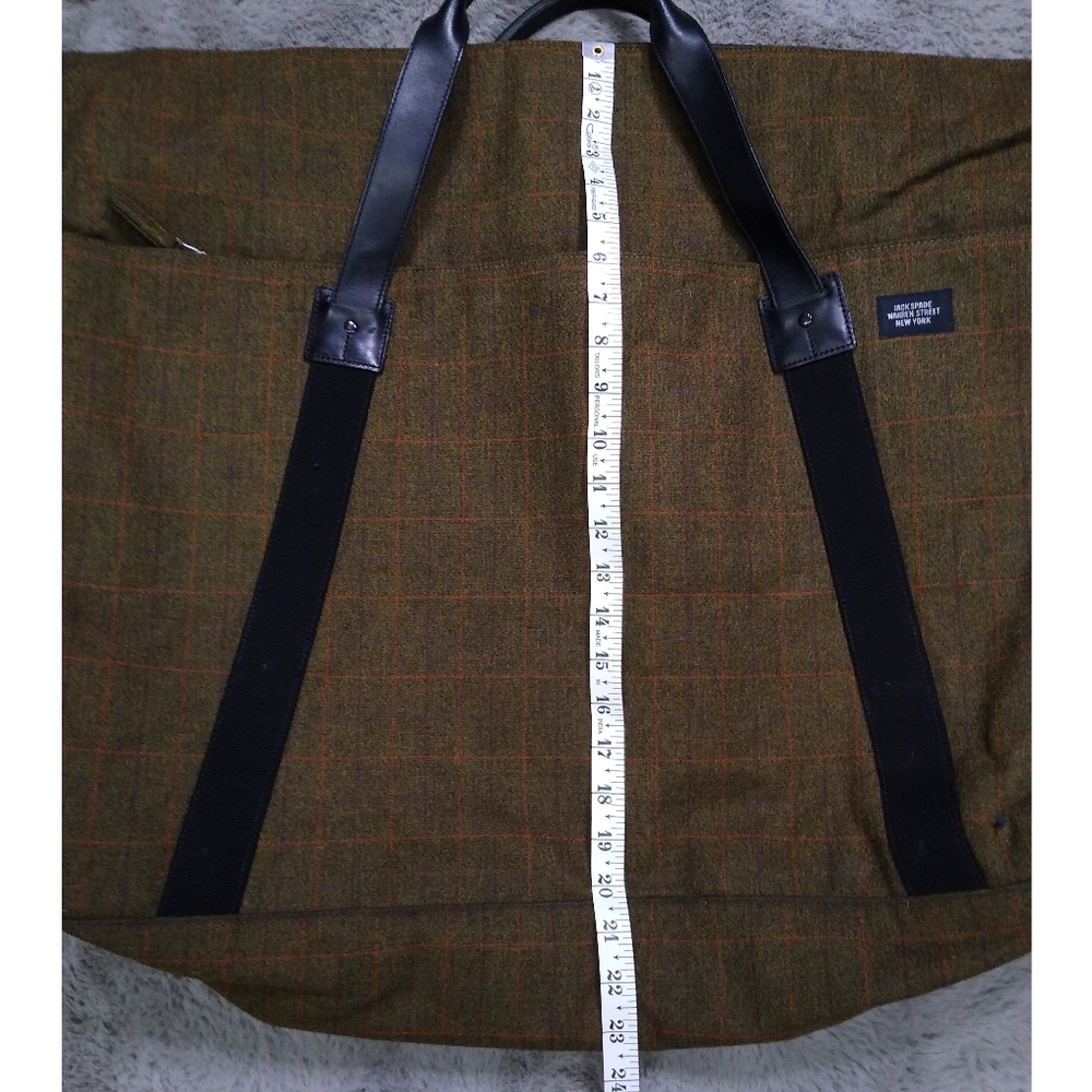 Jack Spade XL Tweed Tartan Olive Travel Overnight Bag - Picture 10 of 11